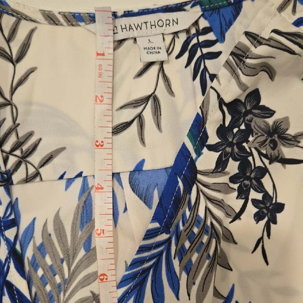 41 Hawthorn Blue and White Leaf Print Dress - Picture 8 of 14
